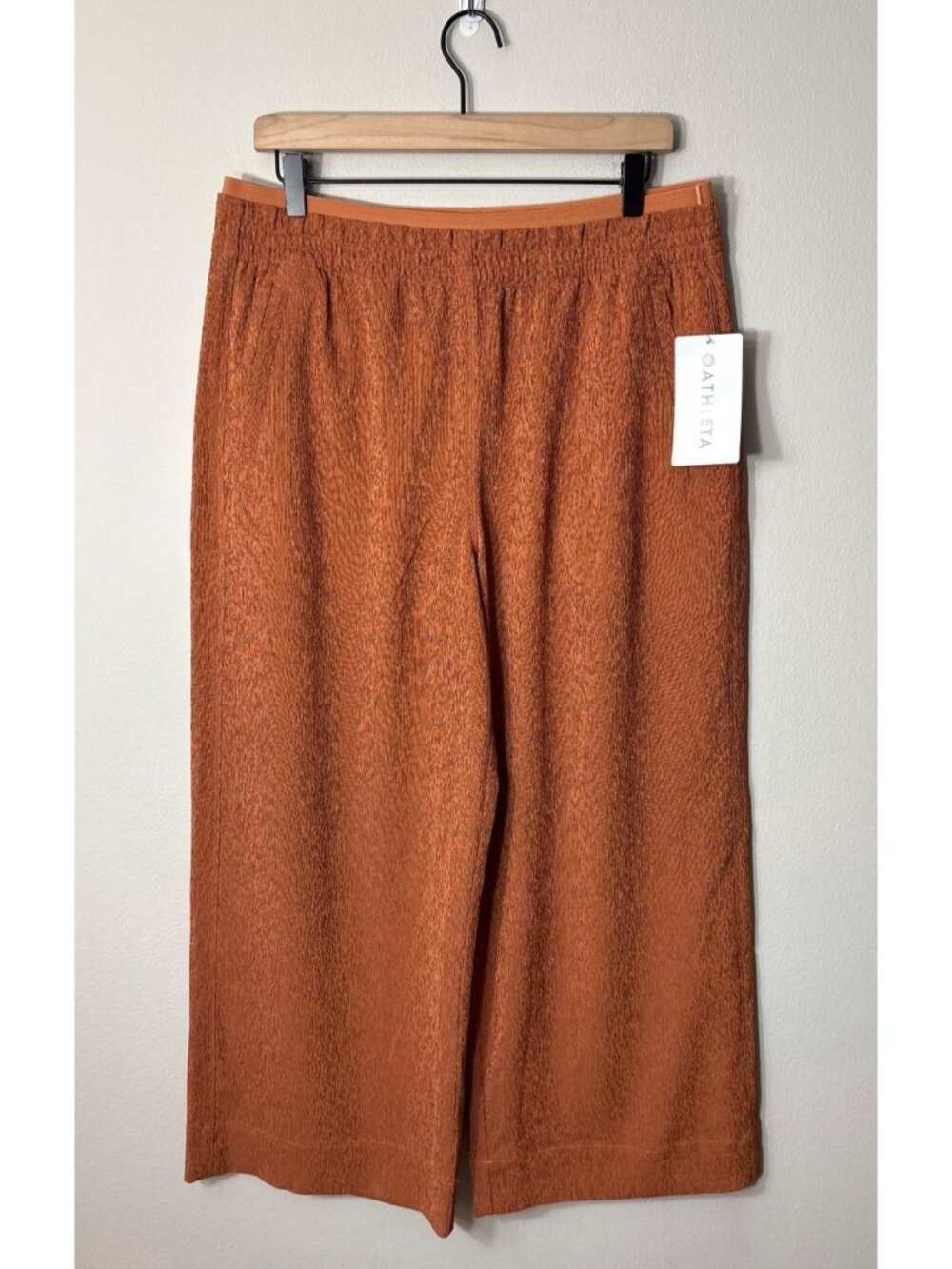 NEW Athleta Echo Wide-Leg Crop Pants Pull-On Textured Rust Orange Relaxed-Fit